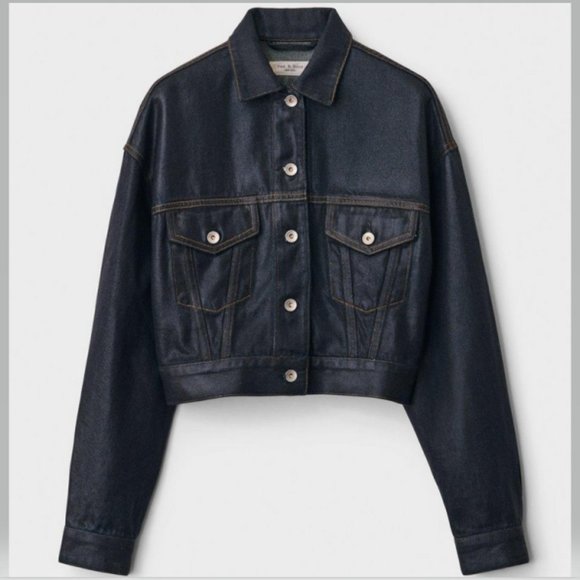 Rag and Bone Cropped Denim Trucker Jacket Clear Coated Made in USA - Picture 6 of 15